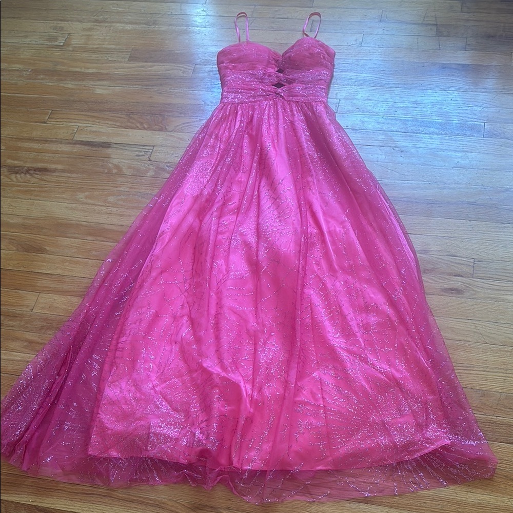 HEY BARBIE! NWT Deb Y2K Long Pink Front Cutouts Sparkle Dress - Picture 1 of 11